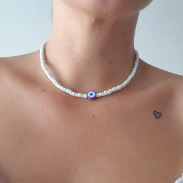 Choker Blanco con ojo Lila